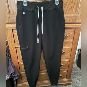 Figs Black Jogger Pants with Gray Drawstring